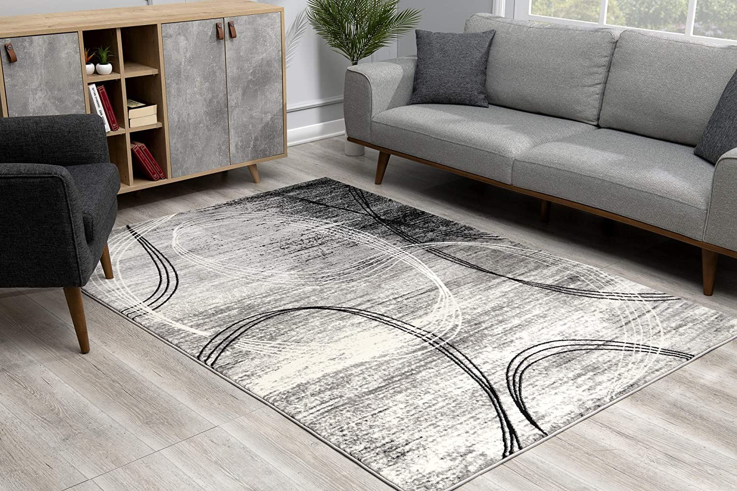 10" Gray Abstract Power Loom Runner Rug