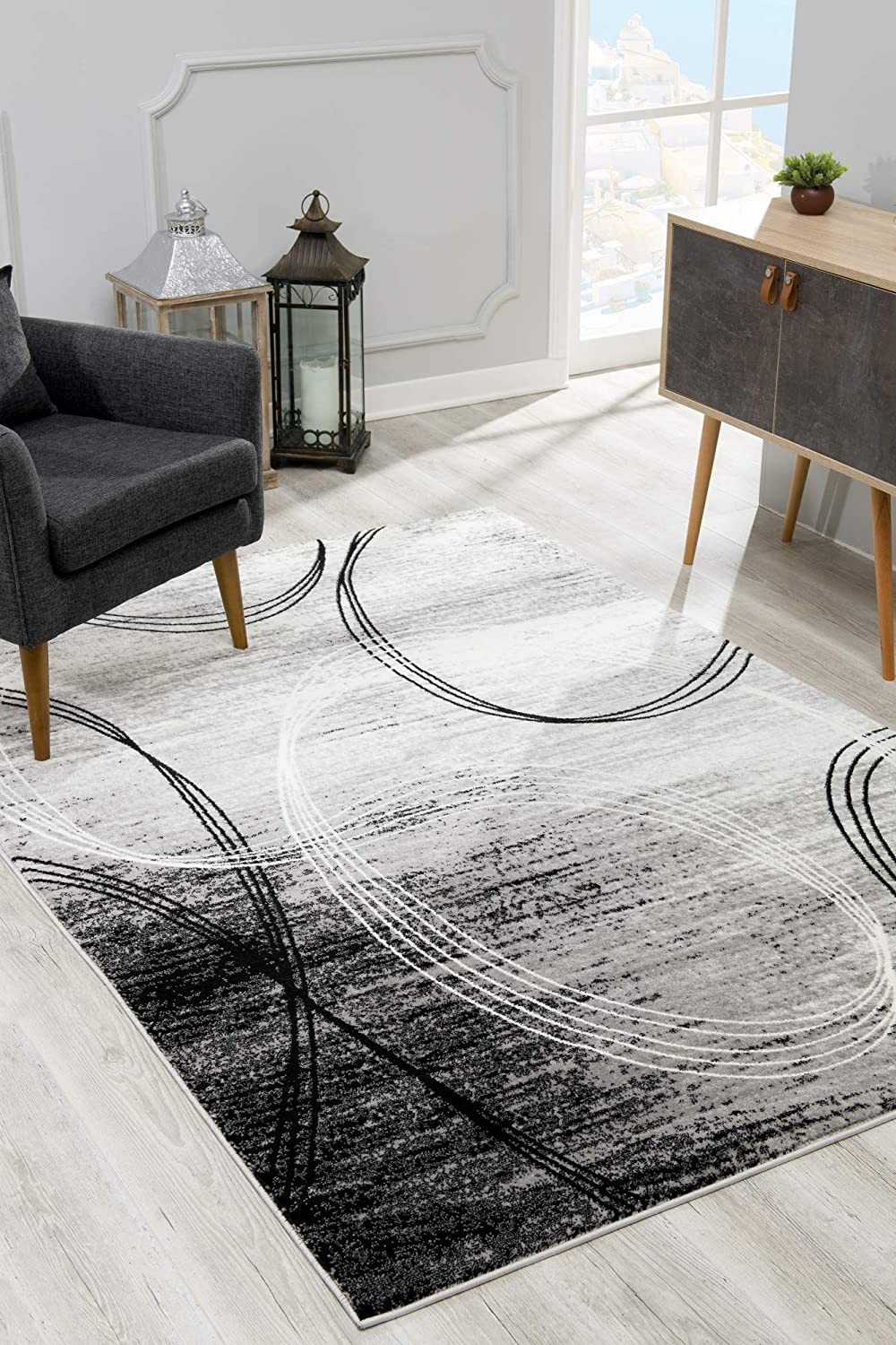 10" Gray Abstract Power Loom Runner Rug