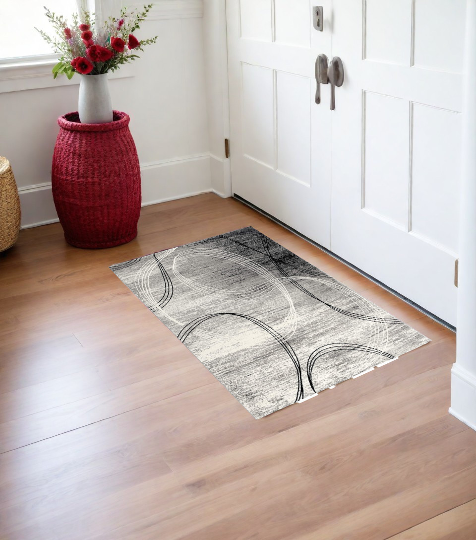 2' X 4' Gray Abstract Dhurrie Area Rug-393859-1