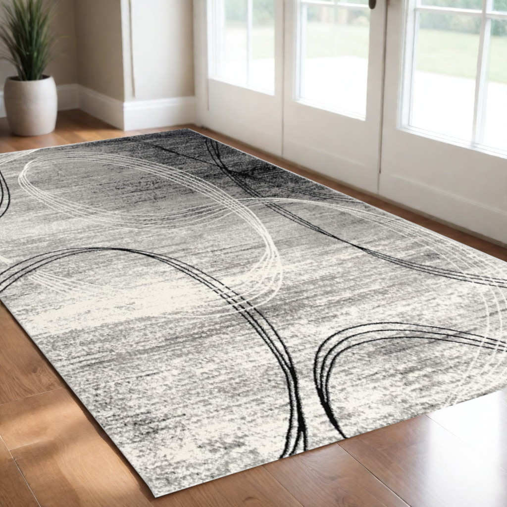 3' X 5' Gray Abstract Power Loom Area Rug-393863-1