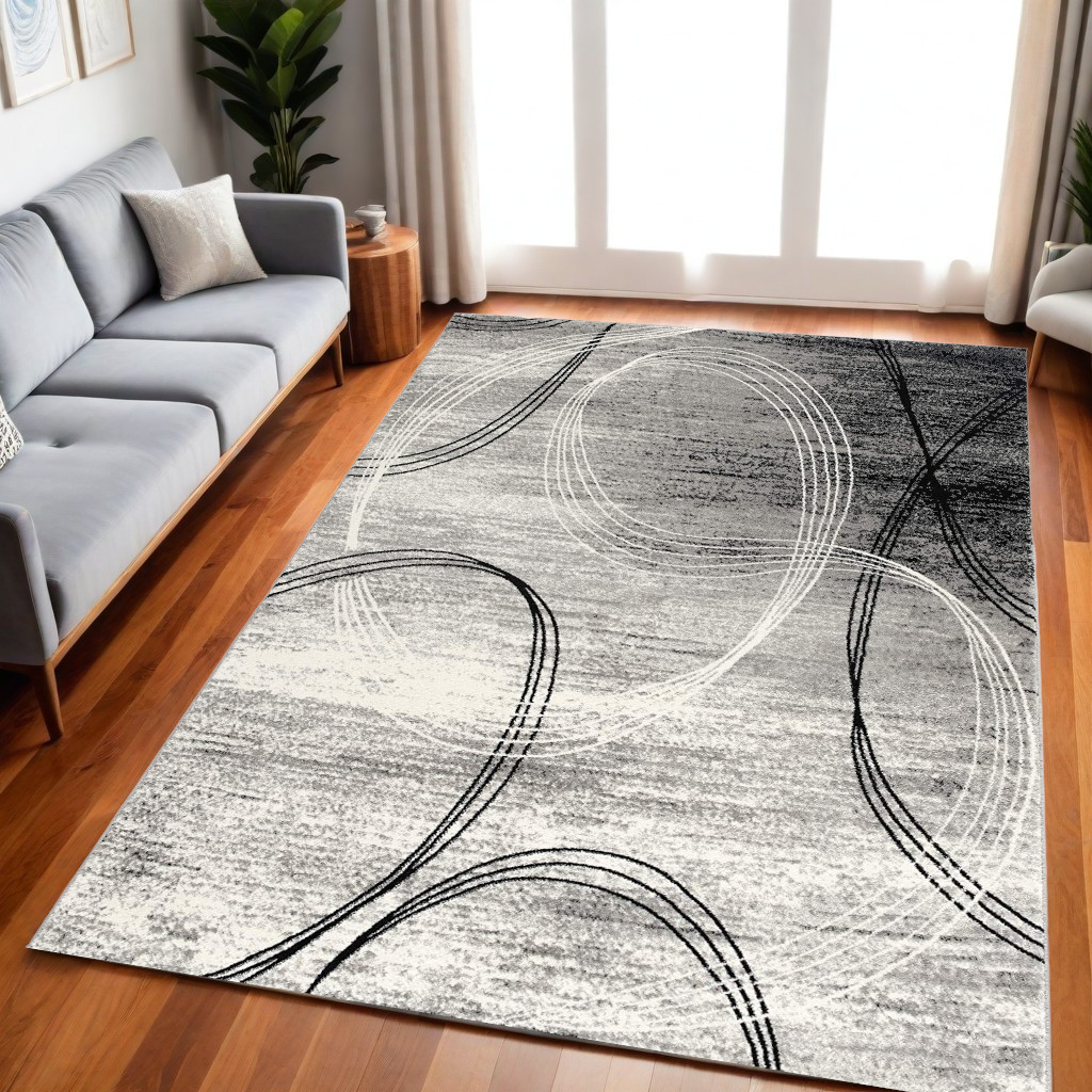 5' X 7' Gray Abstract Dhurrie Area Rug-393865-1
