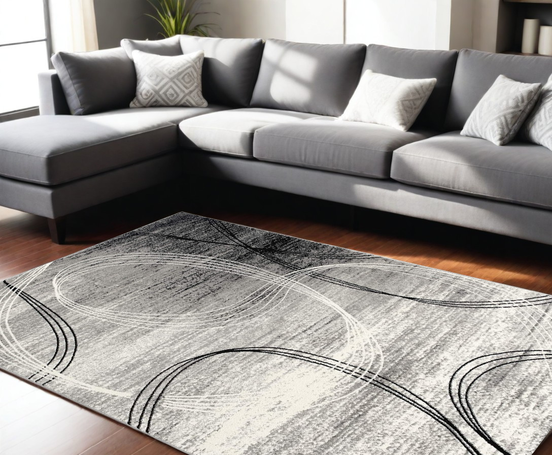6' X 9' Gray Abstract Dhurrie Area Rug-393866-1