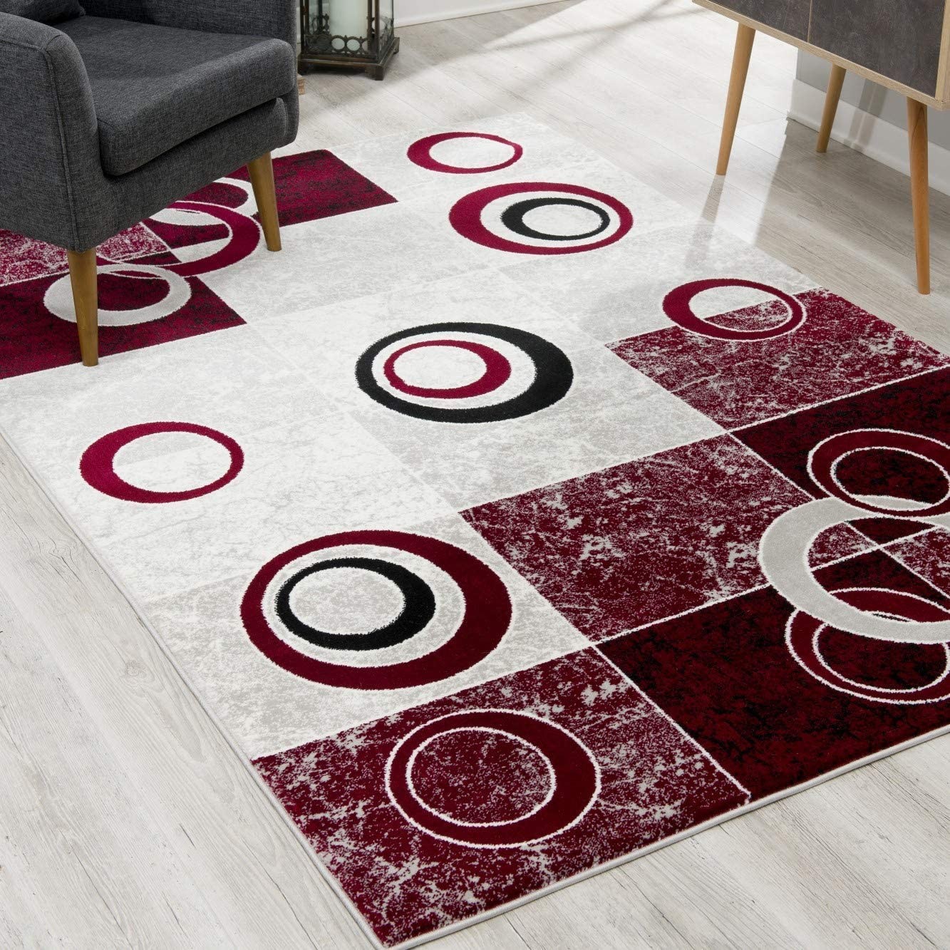 3" X 5" Red Abstract Power Loom Area Rug
