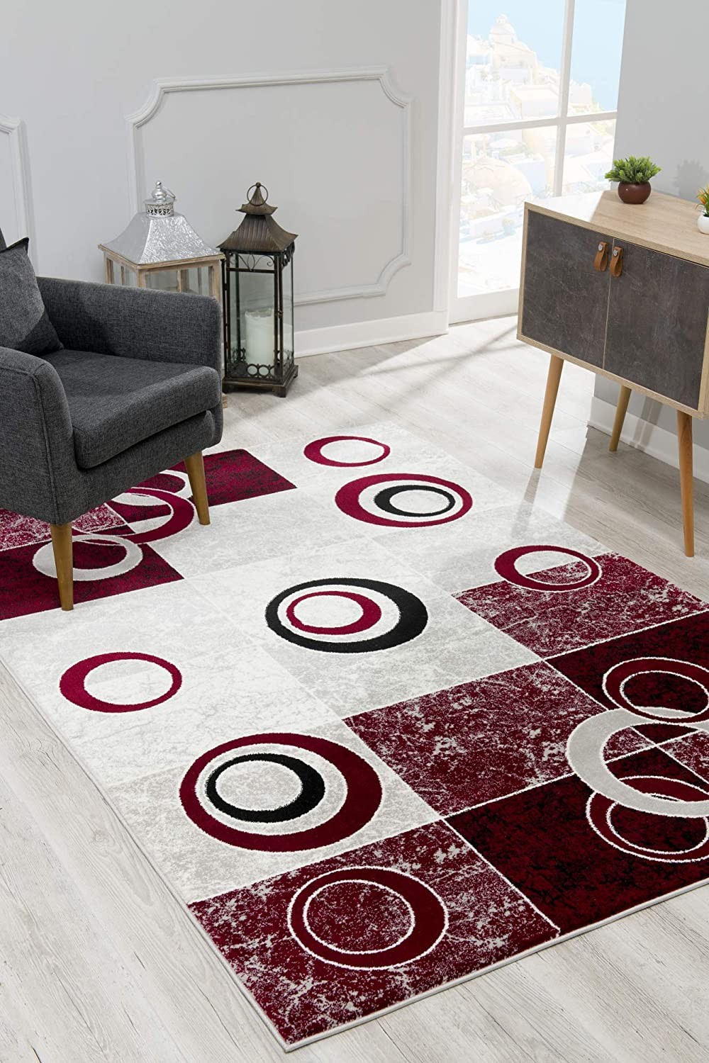 3" X 5" Red Abstract Power Loom Area Rug