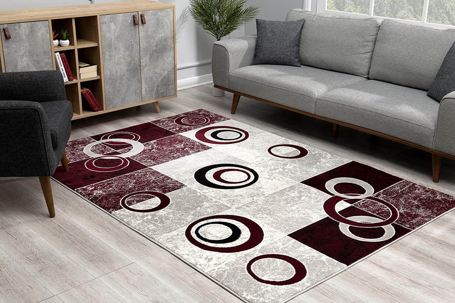 3" X 5" Red Abstract Power Loom Area Rug