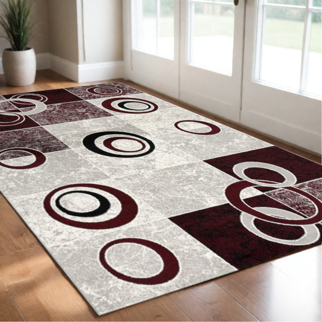 3" X 5" Red Abstract Power Loom Area Rug