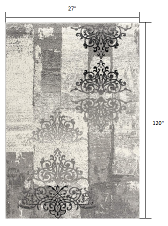 10" Gray Damask Dhurrie Runner Rug