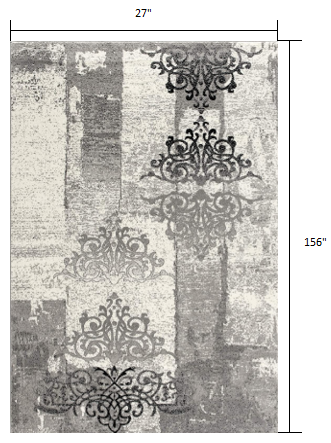 2" X 13" Gray Faded Filigree Pattern Runner Rug