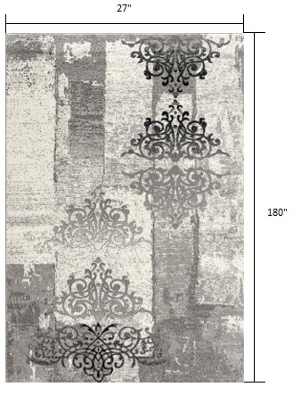 15" Gray Damask Dhurrie Runner Rug