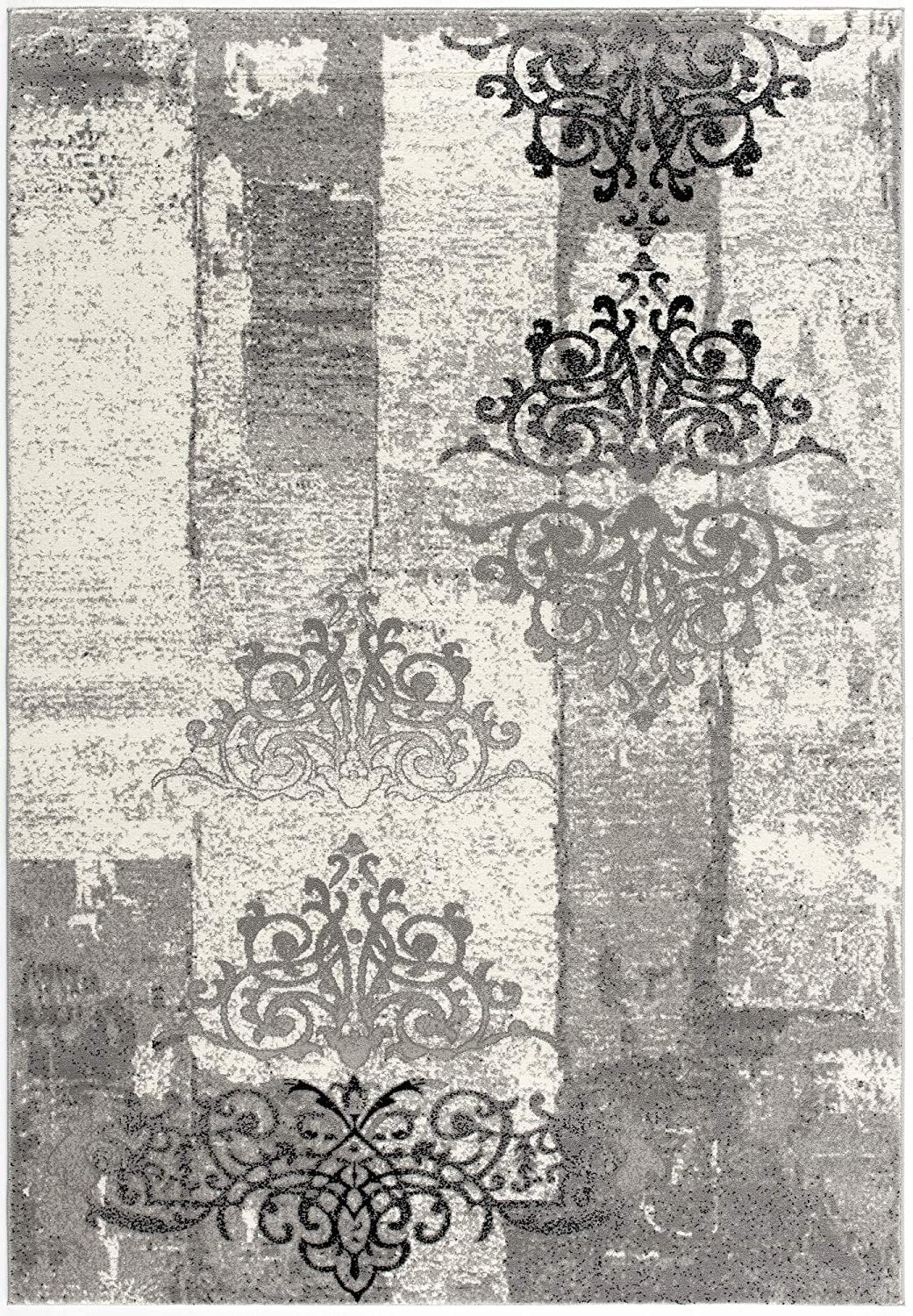 20" Gray Damask Dhurrie Runner Rug
