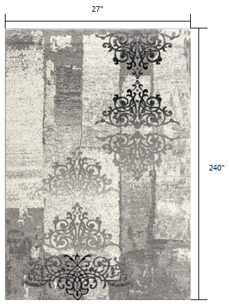 20" Gray Damask Dhurrie Runner Rug