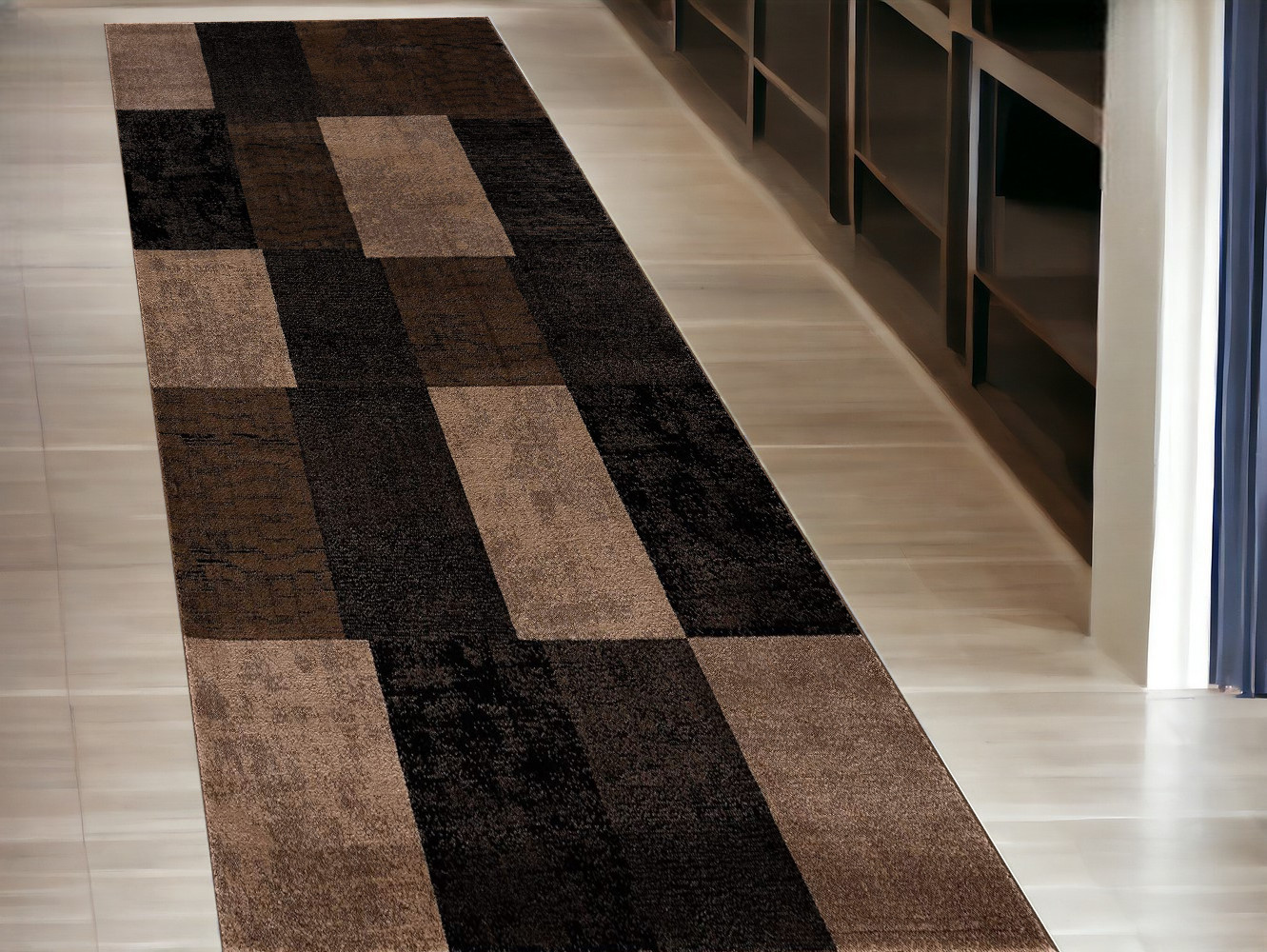 15' Beige Abstract Power Loom Runner Rug-393906-1