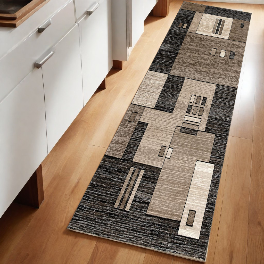 8' Beige Abstract Power Loom Runner Rug-393919-1