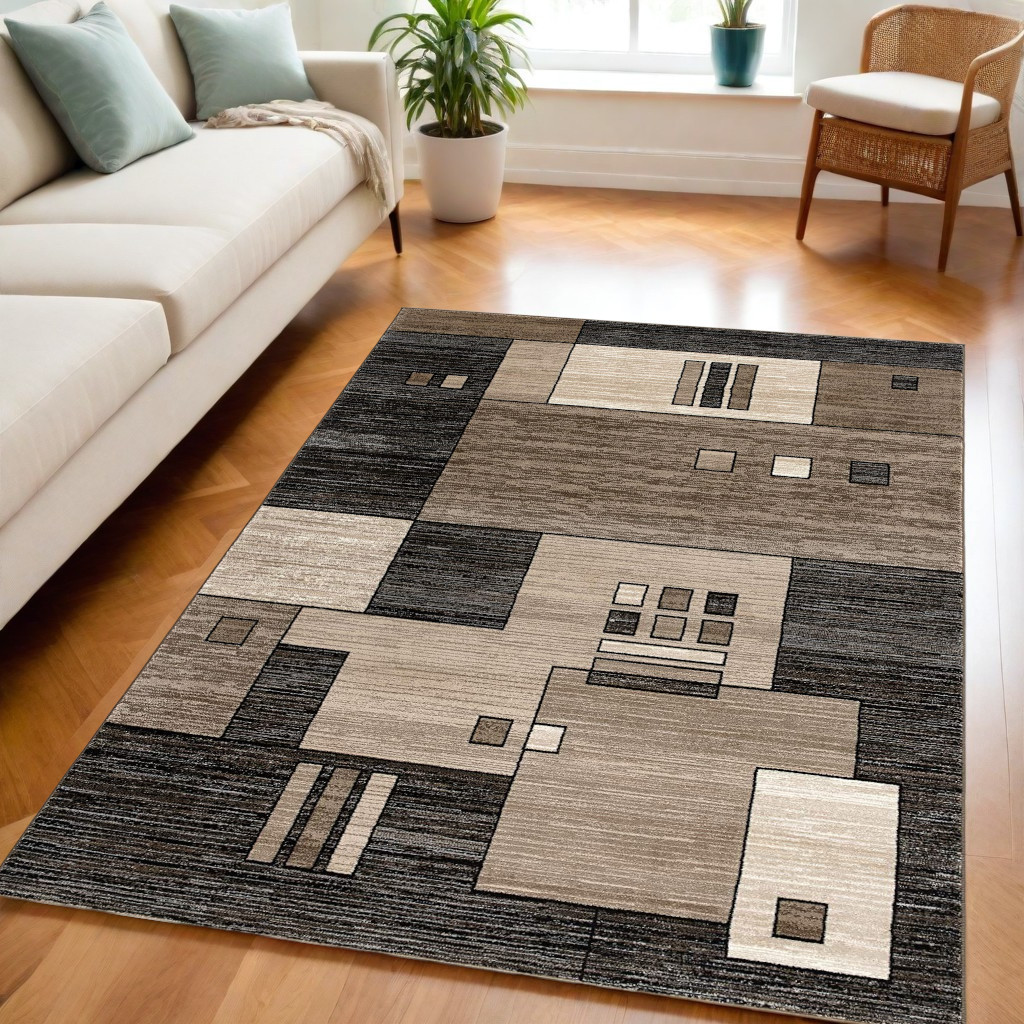 5' X 7' Beige Abstract Dhurrie Area Rug-393921-1
