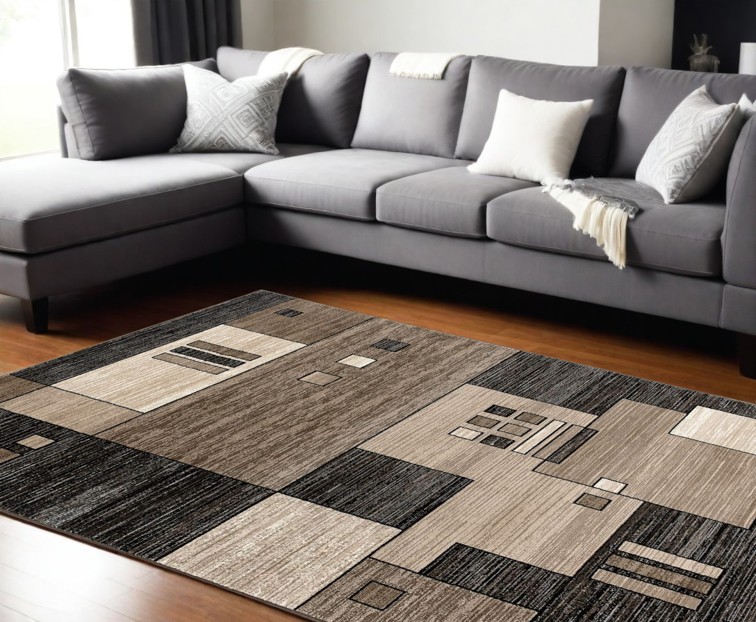 6' X 9' Beige Abstract Dhurrie Area Rug-393922-1