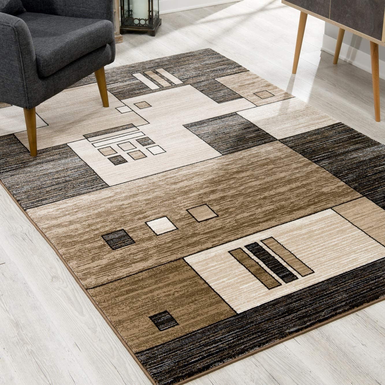 8" X 10" Beige Abstract Dhurrie Area Rug