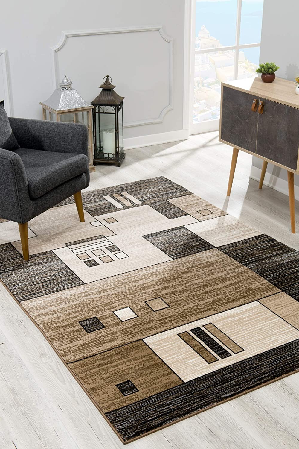 8" X 10" Beige Abstract Dhurrie Area Rug