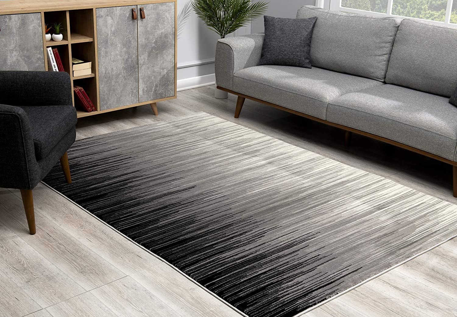 2" X 20" Black Transitional Striped Runner Rug
