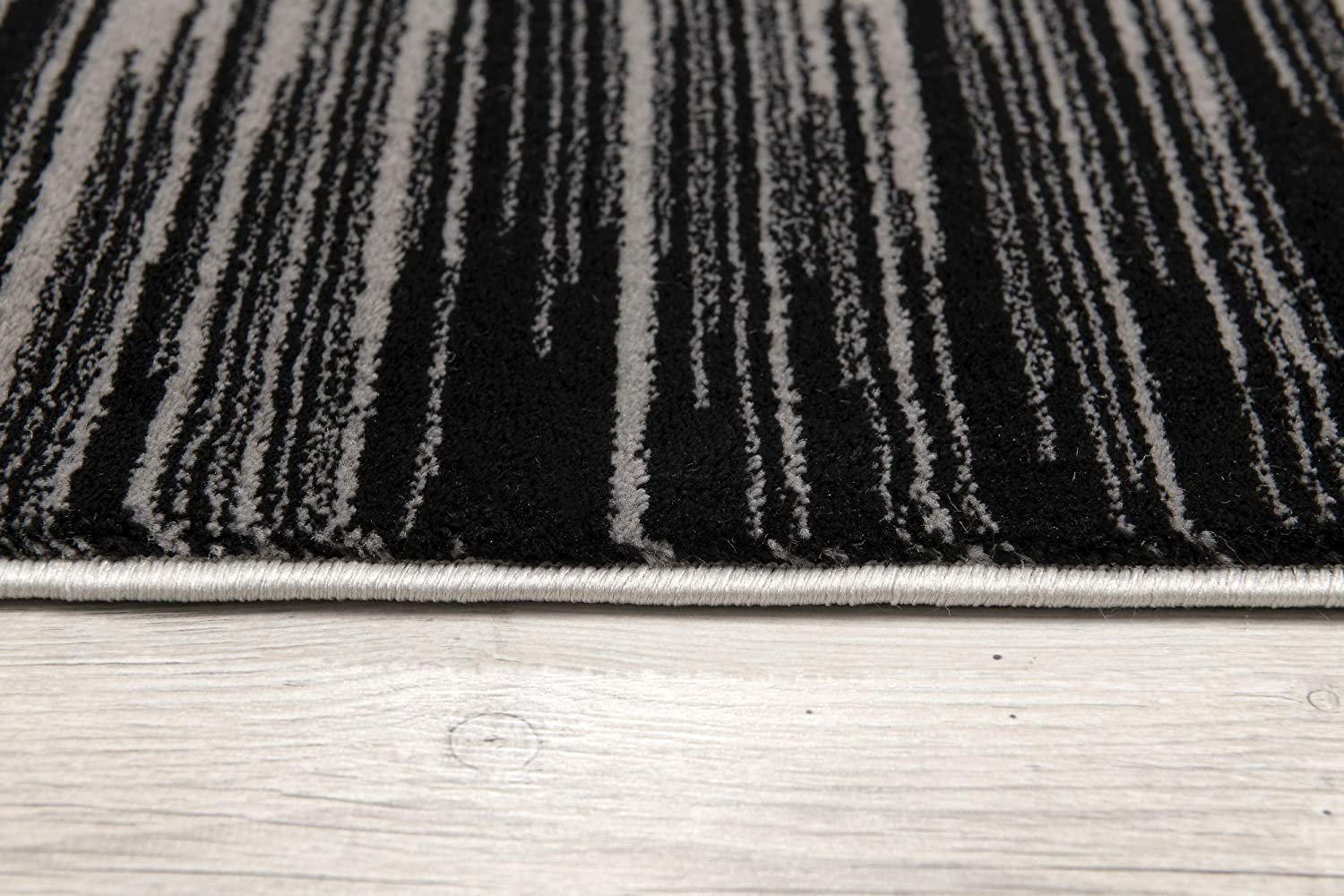 8" Black Striped Power Loom Runner Rug