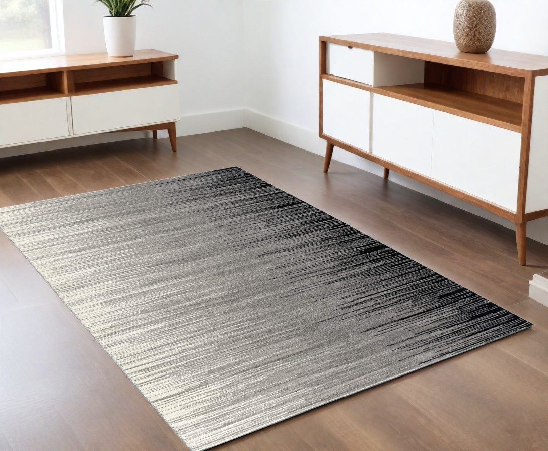 4' X 6' Black Abstract Power Loom Area Rug-393934-1