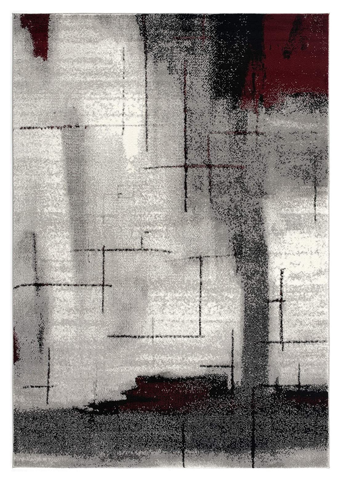 13' Gray And Burgundy Abstract Runner Rug-393940-1