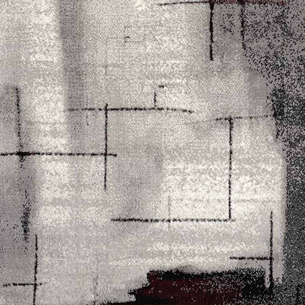 3" X 5" Gray And Burgundy Abstract Area Rug