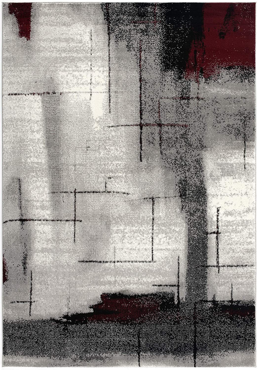 3" X 5" Gray And Burgundy Abstract Area Rug