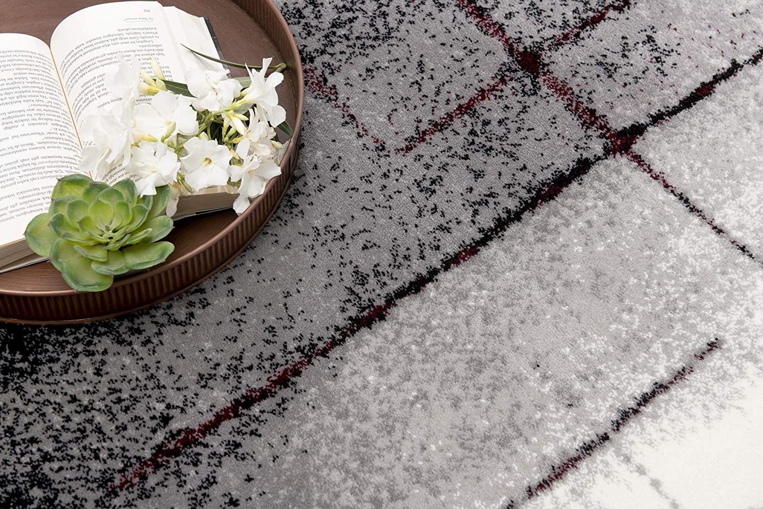 3" X 5" Gray And Burgundy Abstract Area Rug