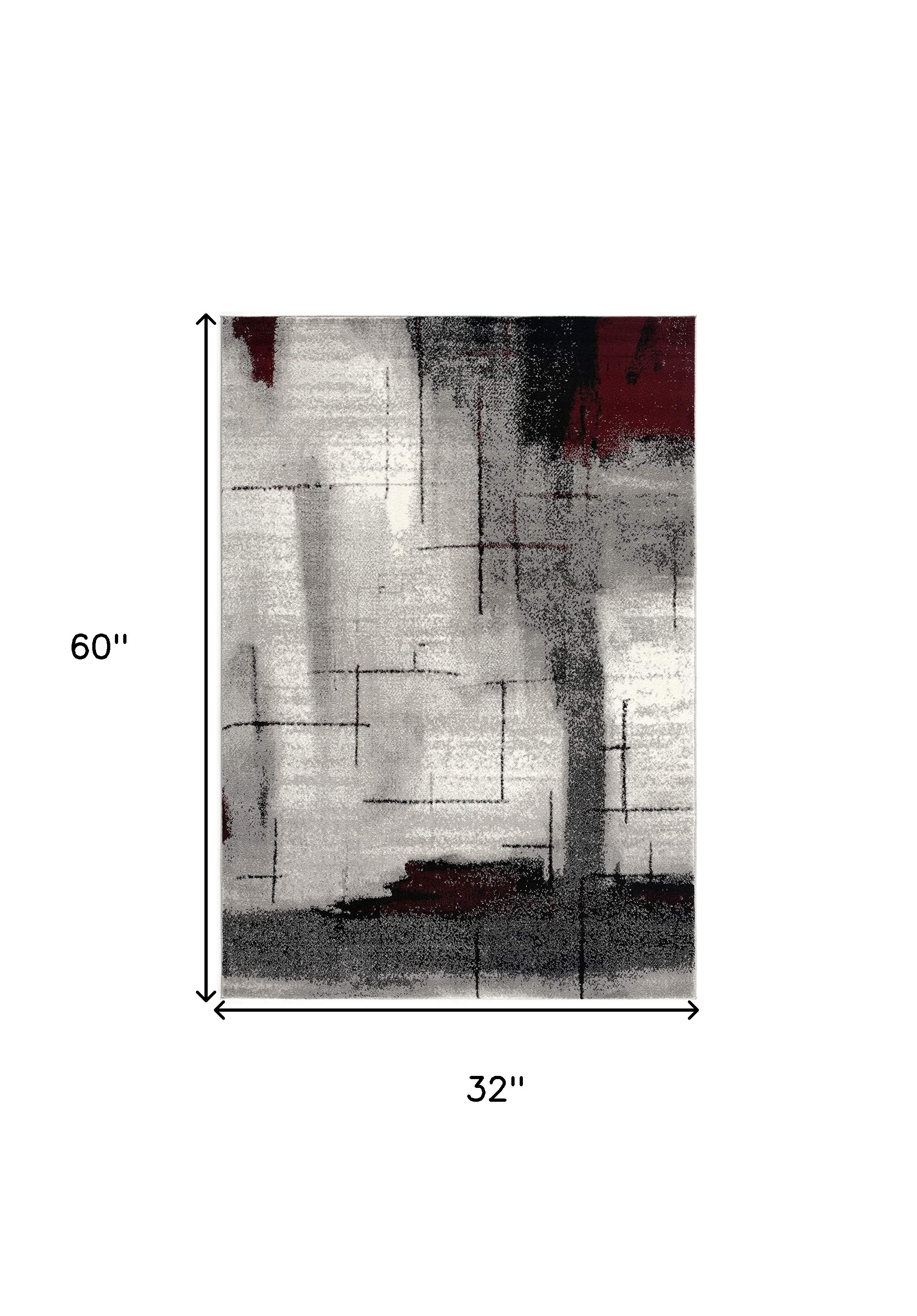 3" X 5" Gray And Burgundy Abstract Area Rug