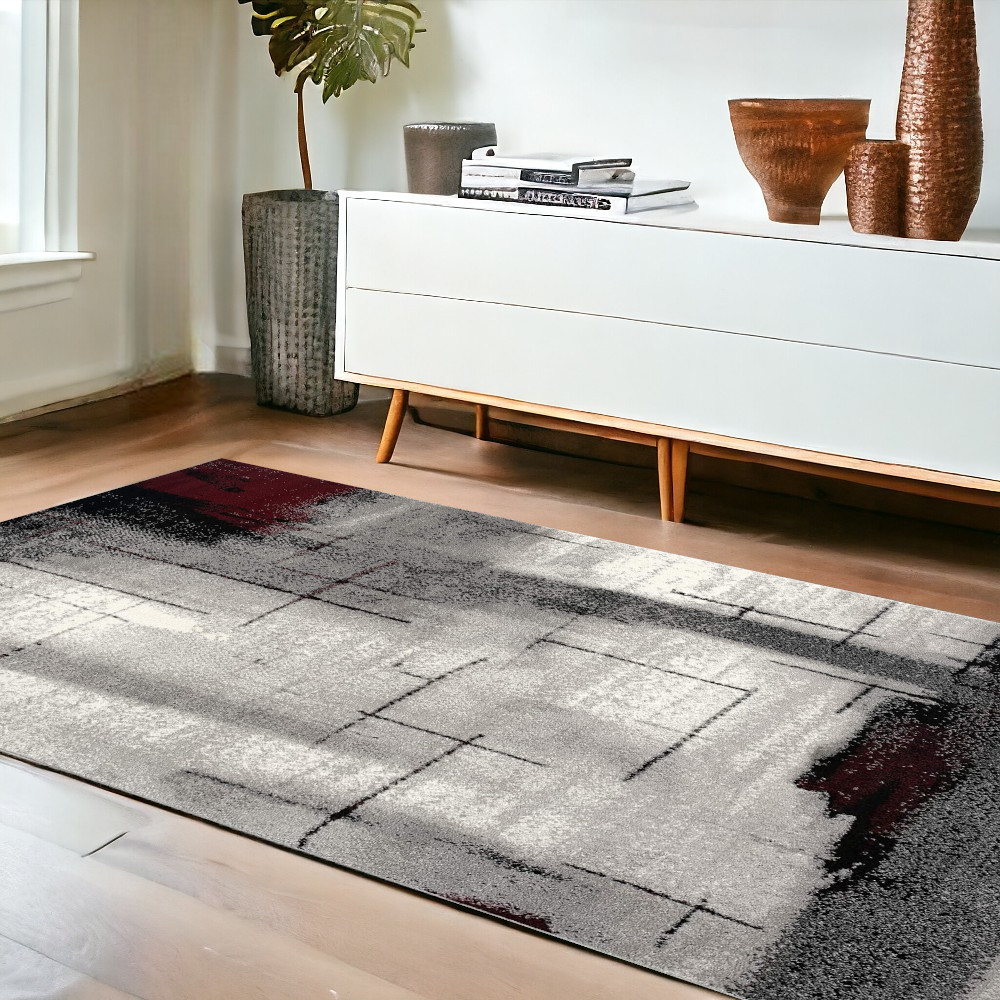 4' X 6' Gray Abstract Power Loom Area Rug-393948-1