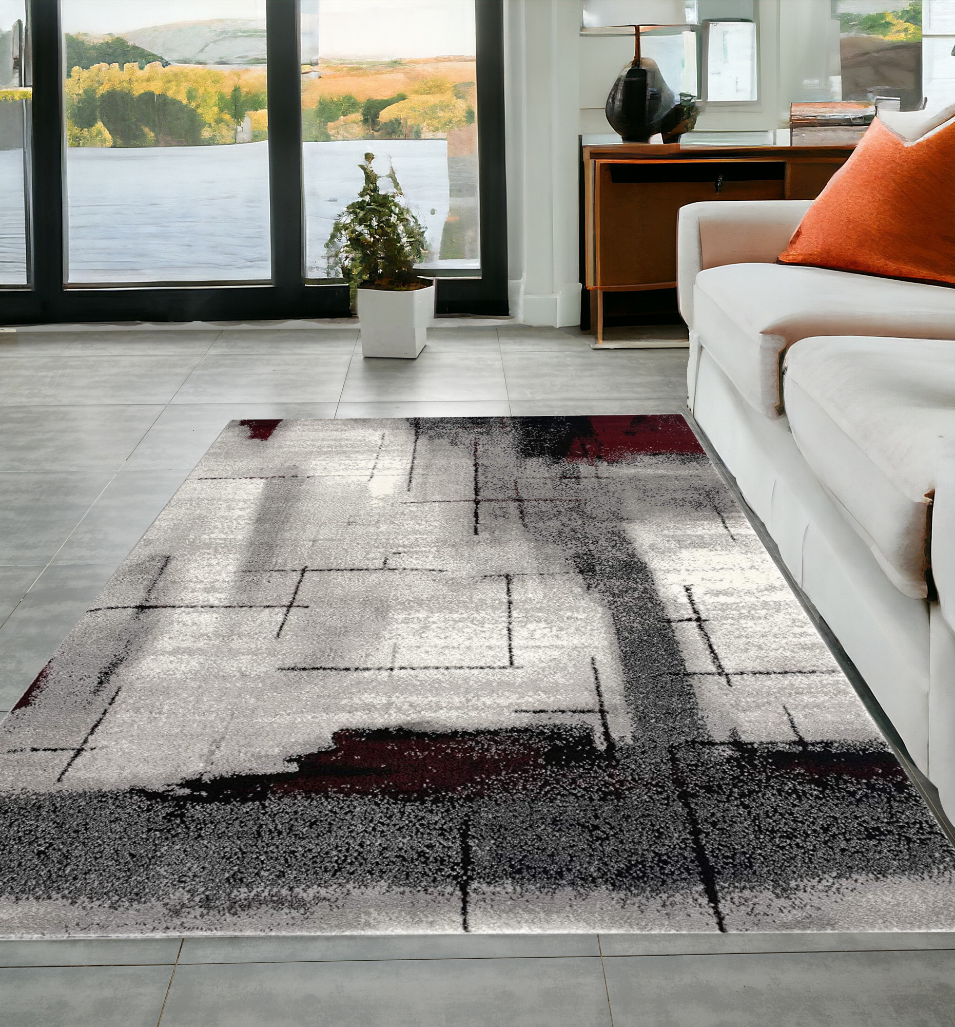 5' X 7' Gray Abstract Dhurrie Area Rug-393949-1