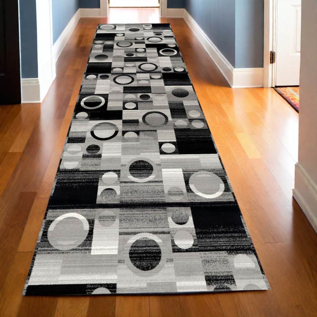 2’ X 13’ Gray Blocks And Rings Runner Rug-393954-1