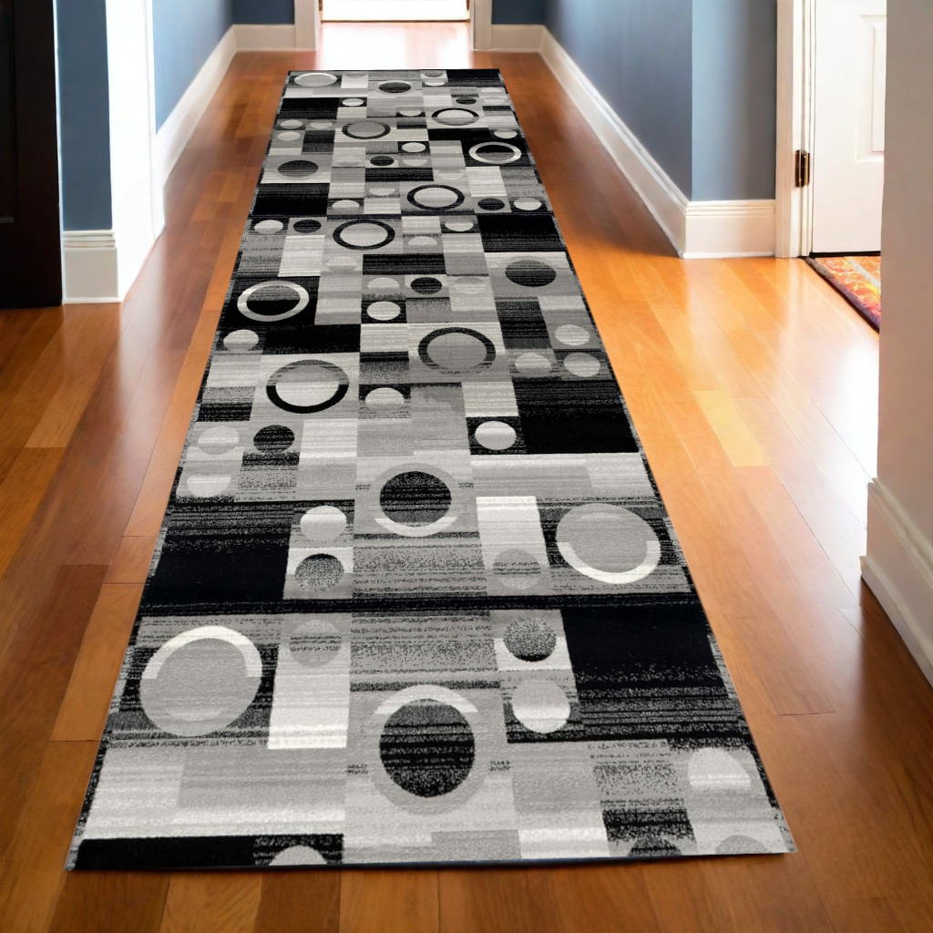15" Gray Abstract Dhurrie Runner Rug