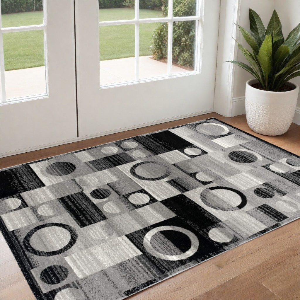 3" X 5" Gray Abstract Power Loom Area Rug
