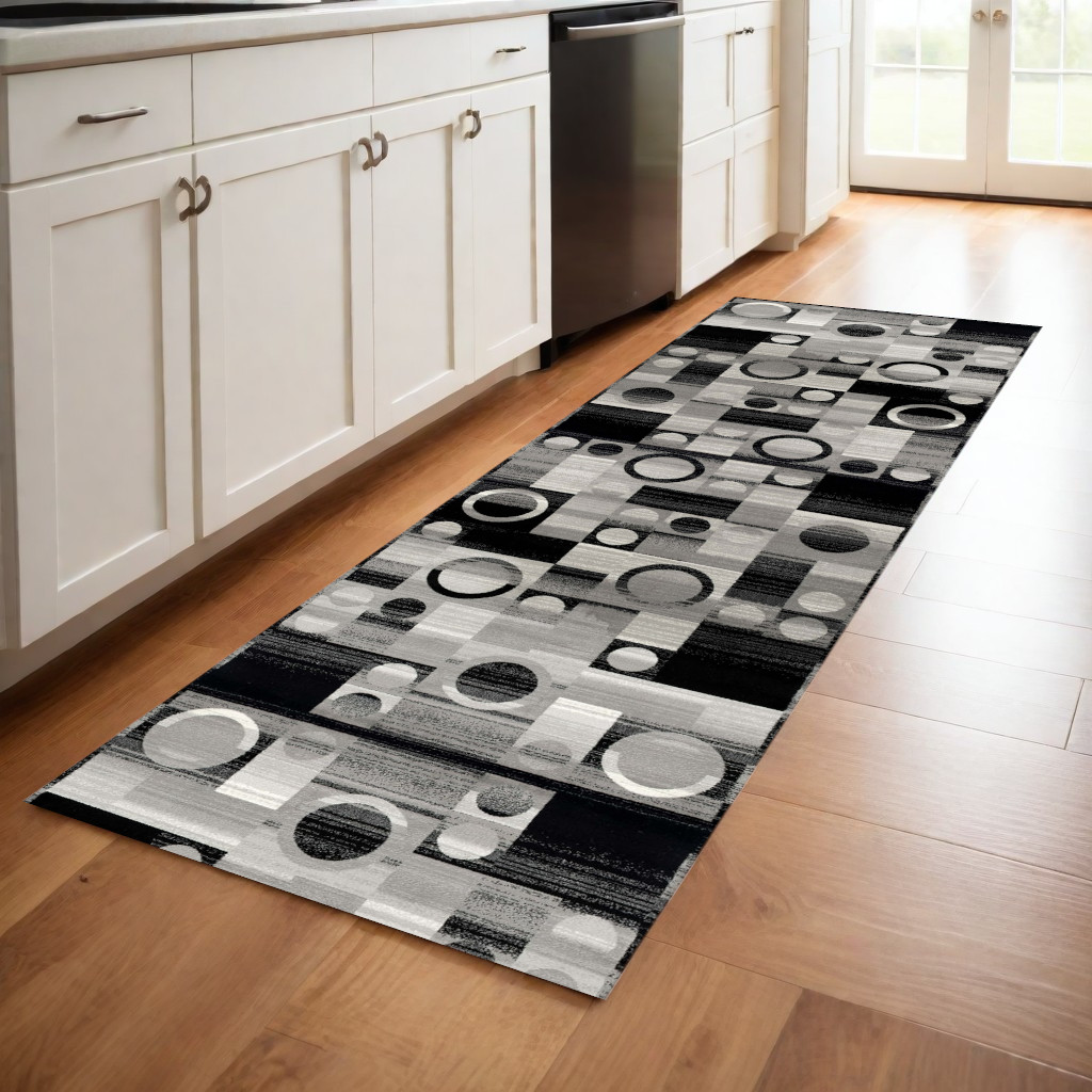 8" Gray Abstract Power Loom Runner Rug