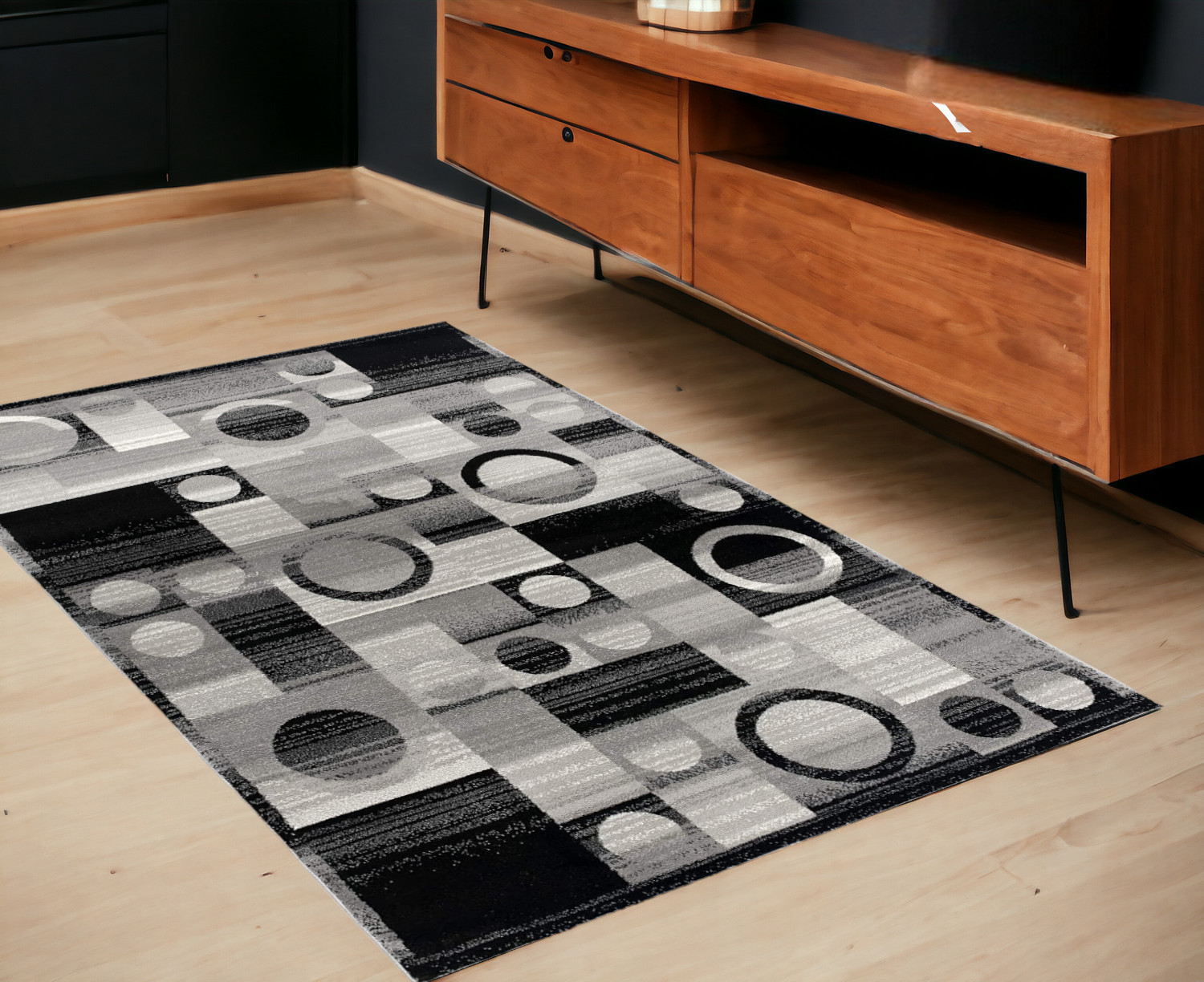 4’ X 6’ Gray Blocks And Rings Area Rug-393969-1