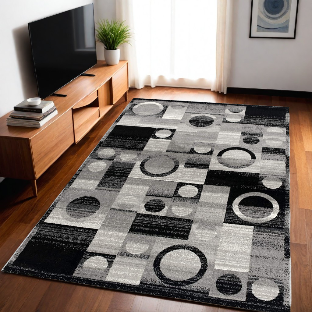 5' X 7' Gray Abstract Dhurrie Area Rug-393970-1