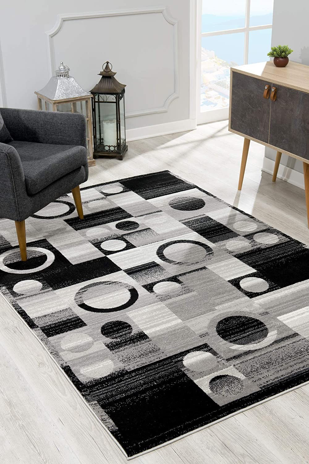 8" X 10" Gray Abstract Dhurrie Area Rug