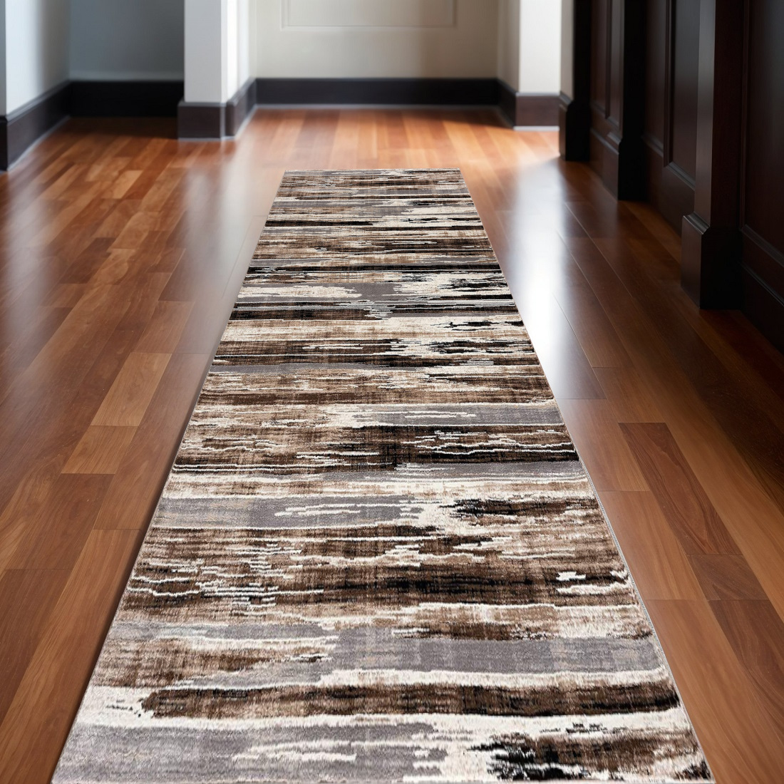 15' Beige Striped Dhurrie Runner Rug-393977-1