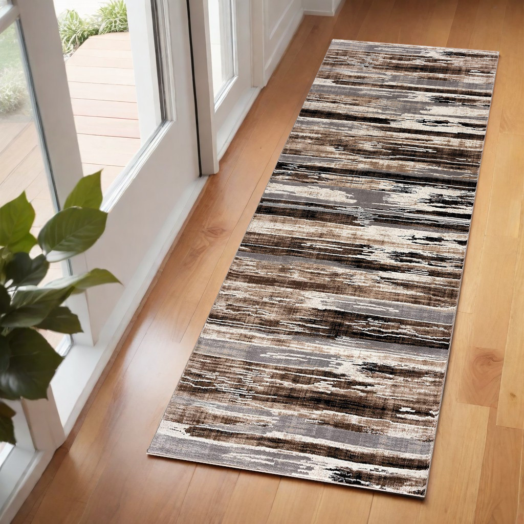 2" X 6" Beige Rustic Strokes Area Rug