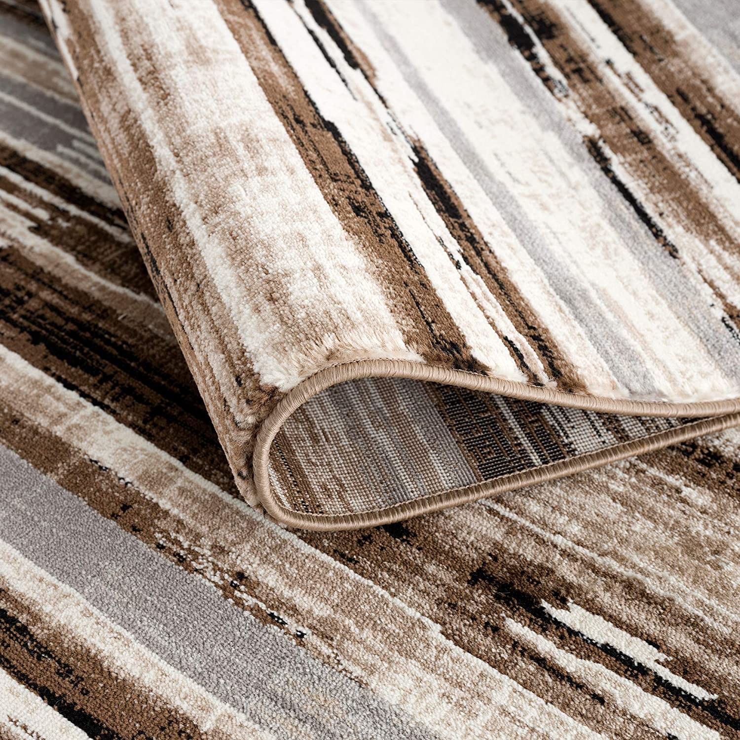 3" X 5" Beige Striped Power Loom Area Rug