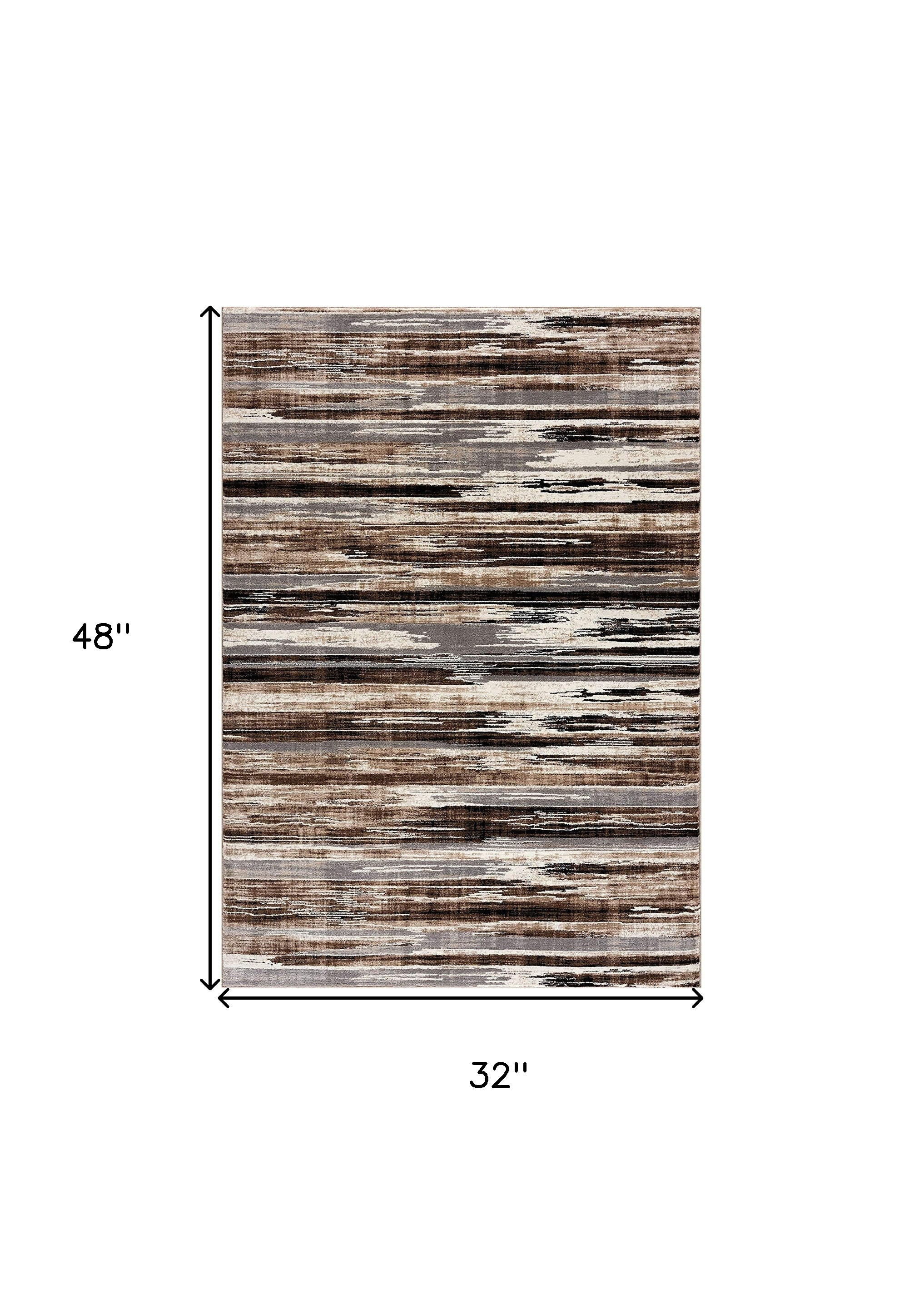 3" X 5" Beige Striped Power Loom Area Rug