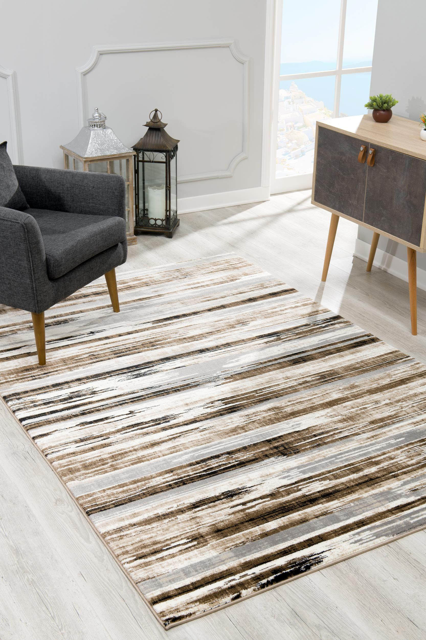 6" X 9" Beige Striped Dhurrie Area Rug