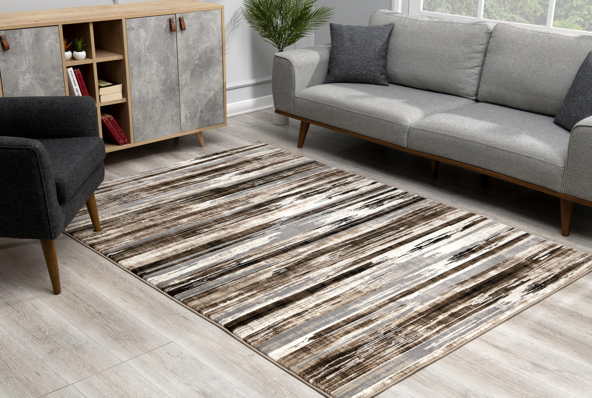 6" X 9" Beige Striped Dhurrie Area Rug