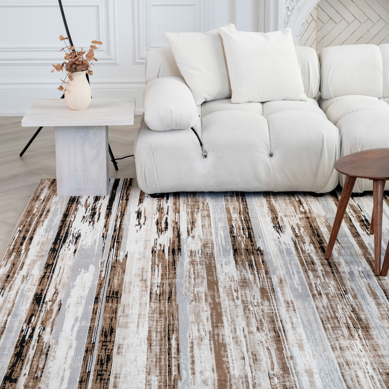 6" X 9" Beige Striped Dhurrie Area Rug