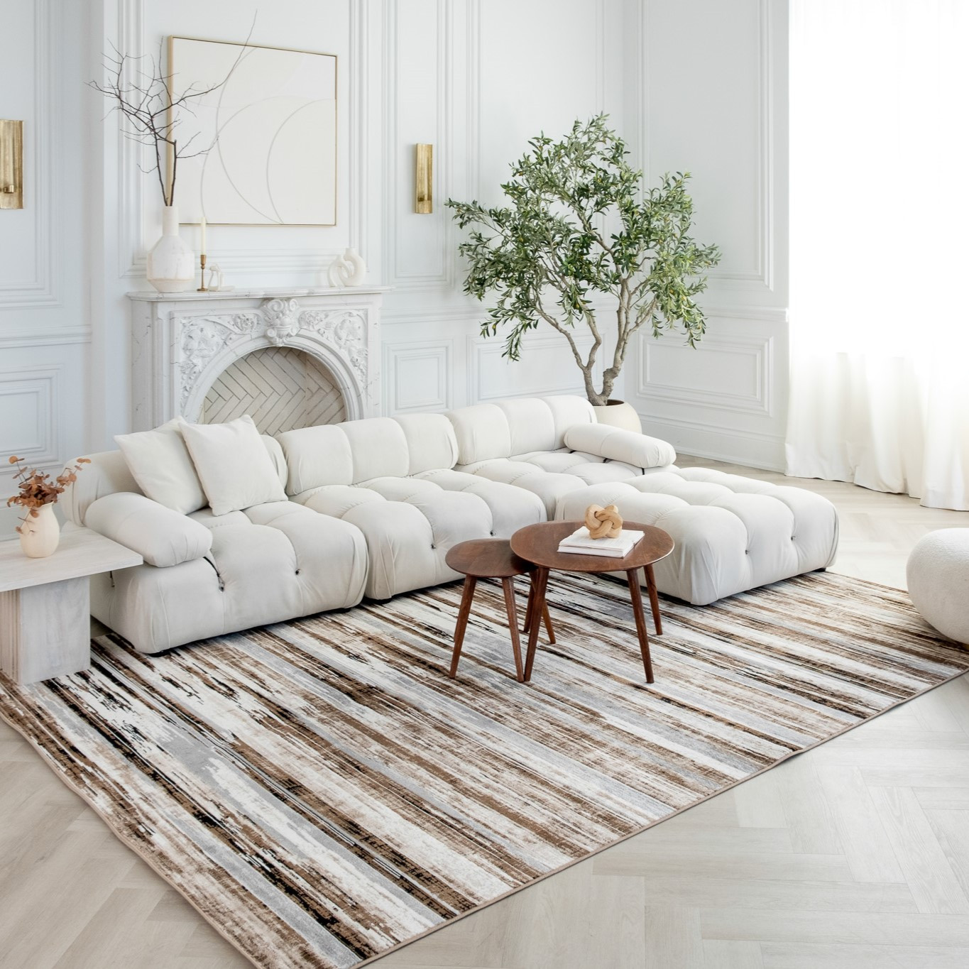 8" X 10" Beige Striped Dhurrie Area Rug