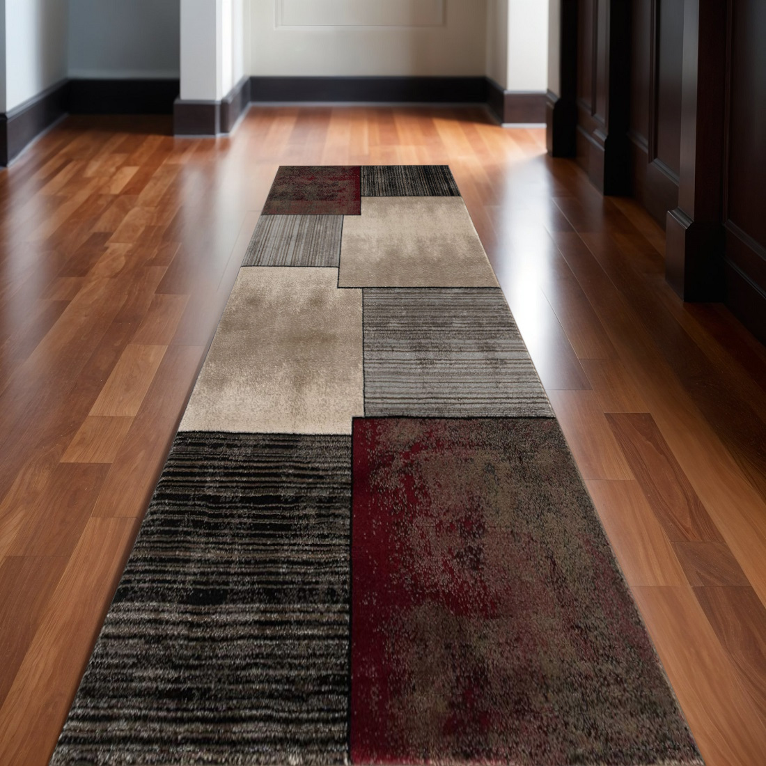 2' X 20' Brown Overlapped Blocks Runner Rug-394000-1