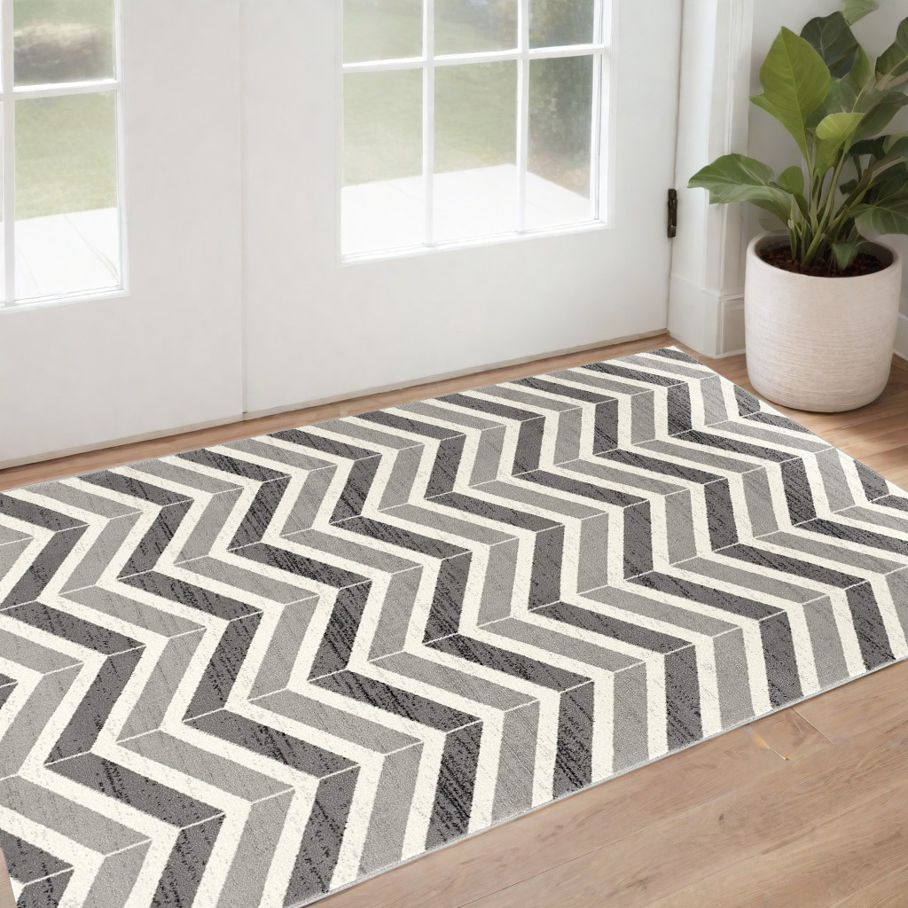 2' X 4' Gray Chevron Dhurrie Area Rug-394022-1