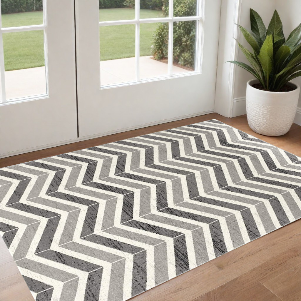 3" X 5" Gray Chevron Power Loom Area Rug