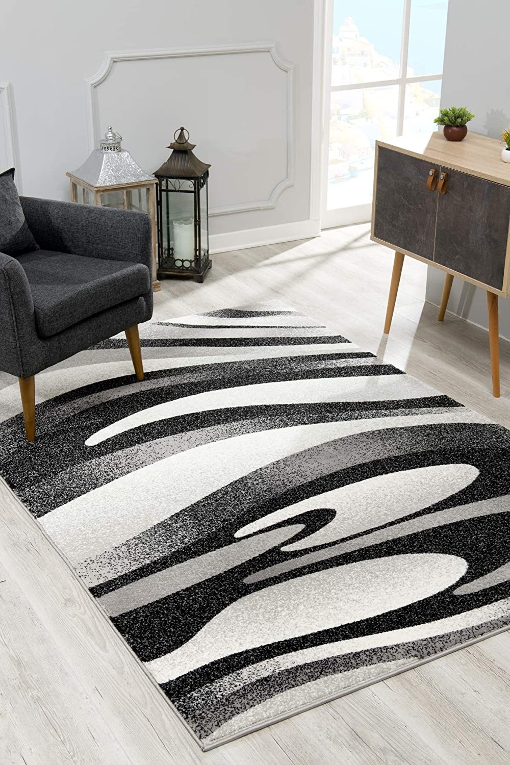 5" X 7" Gray Abstract Dhurrie Area Rug
